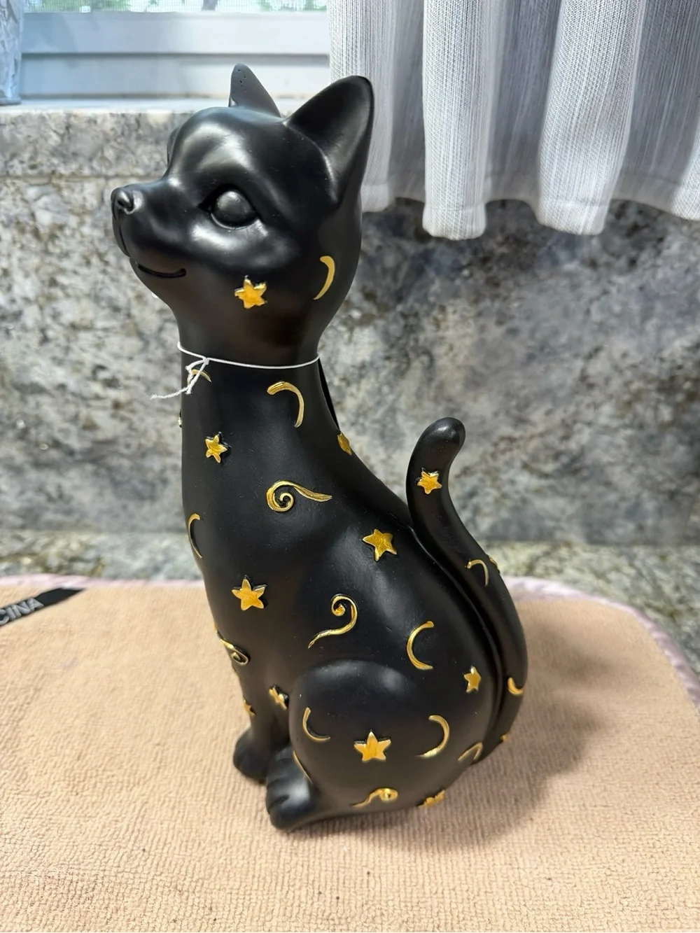 NWT Rachel Zoe Black Cat Halloween Figurine Gold Moon Stars Spooky Decor